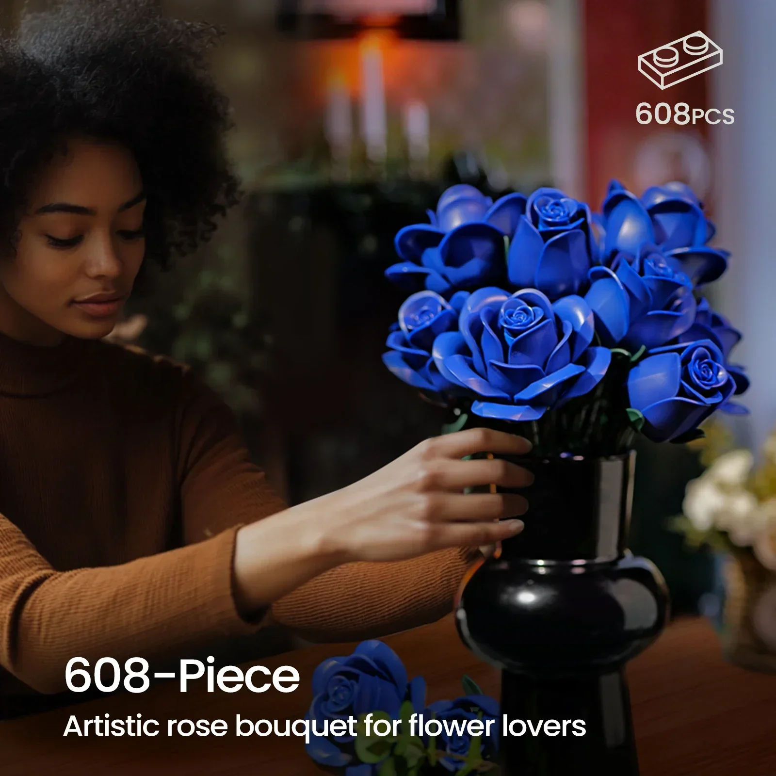 Blue Rose Blocks Flowers Building Set Artificial Roses Wedding