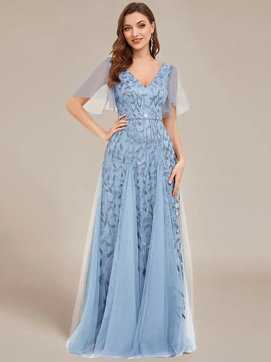 Ever-Pretty Women's Formal Maxi Dress Ever-pretty Womens Double V-Neck Short  Flutter Sleeves Empire Waist Elegant Chiffon Long Mother Of The Bride  Dresses Royal Blue 18UK From 51.99 - On Navy Blue Bridesmaid