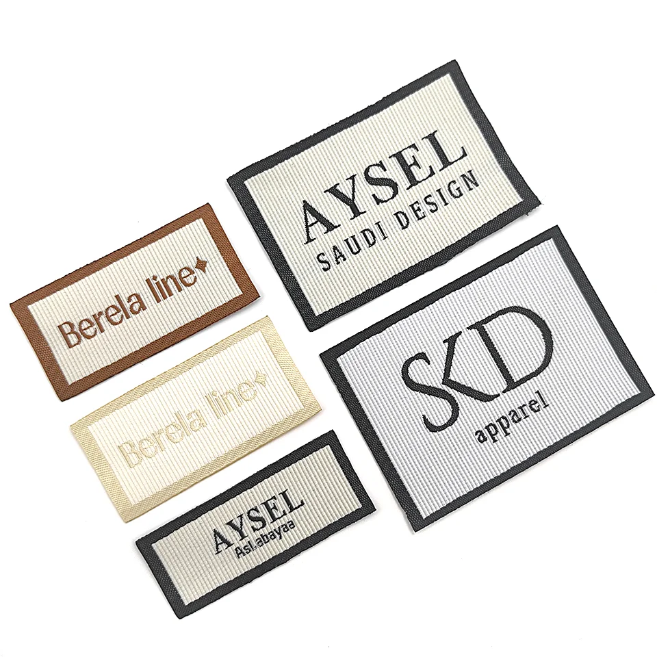 Luxury Woven Labels for Clothing Cut and Fold Textured Damask Embroidery Label Woven Neck Tags Sew on Collar