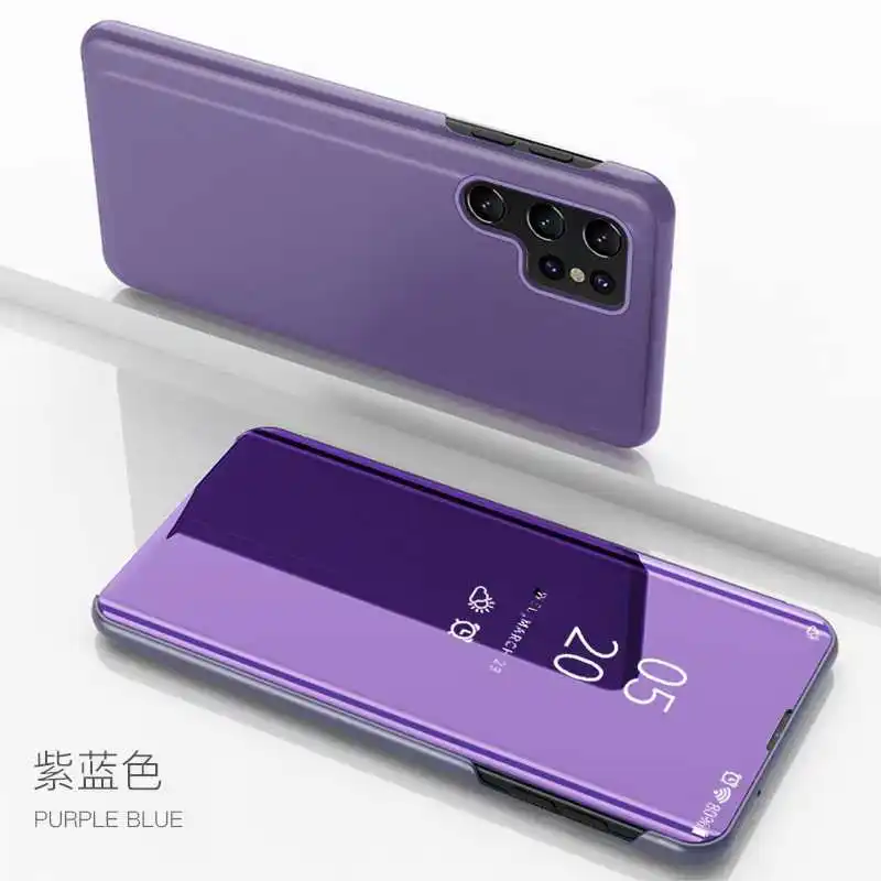 Sleek Plating Mirror Smart View Leather Flip Phone Case with Anti-Fall Protection