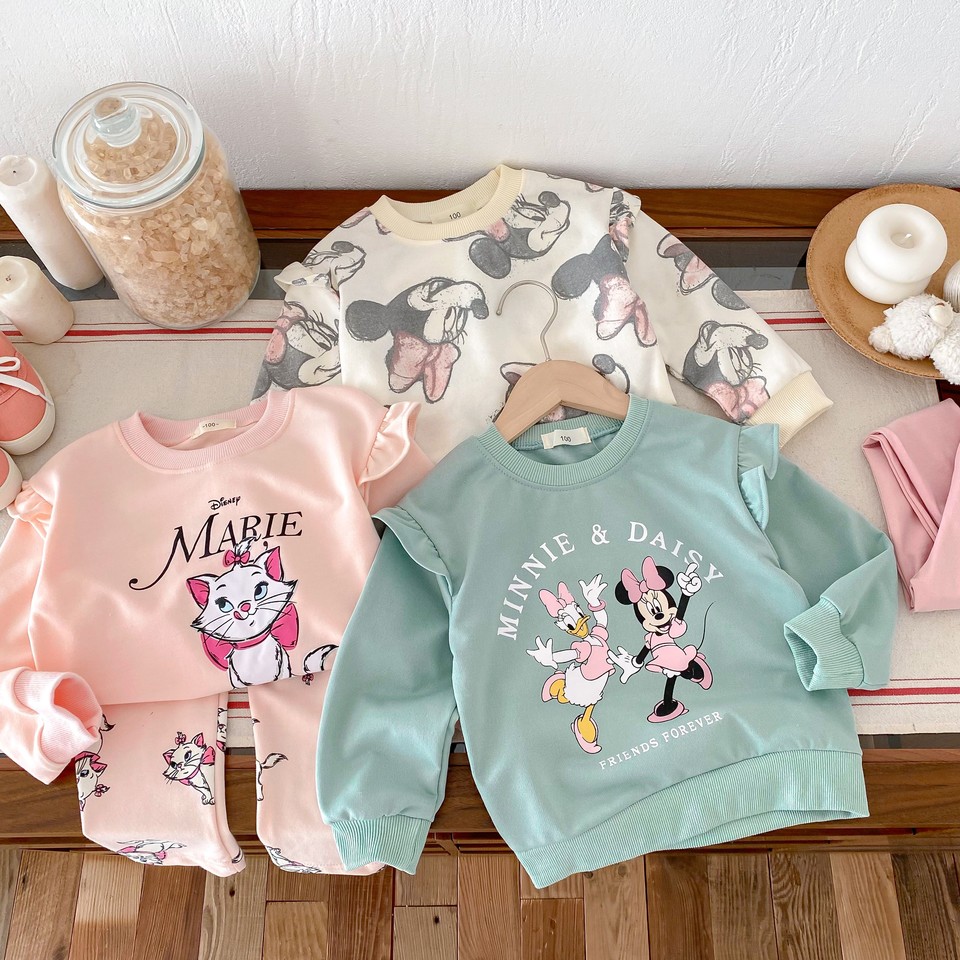 Popular Design 0-6 Age Girl Clothing Long Sleeve Sweatshirt Set Crewneck Cartoon Cute Toddler Tracksuits Disney Minnie Outfits
