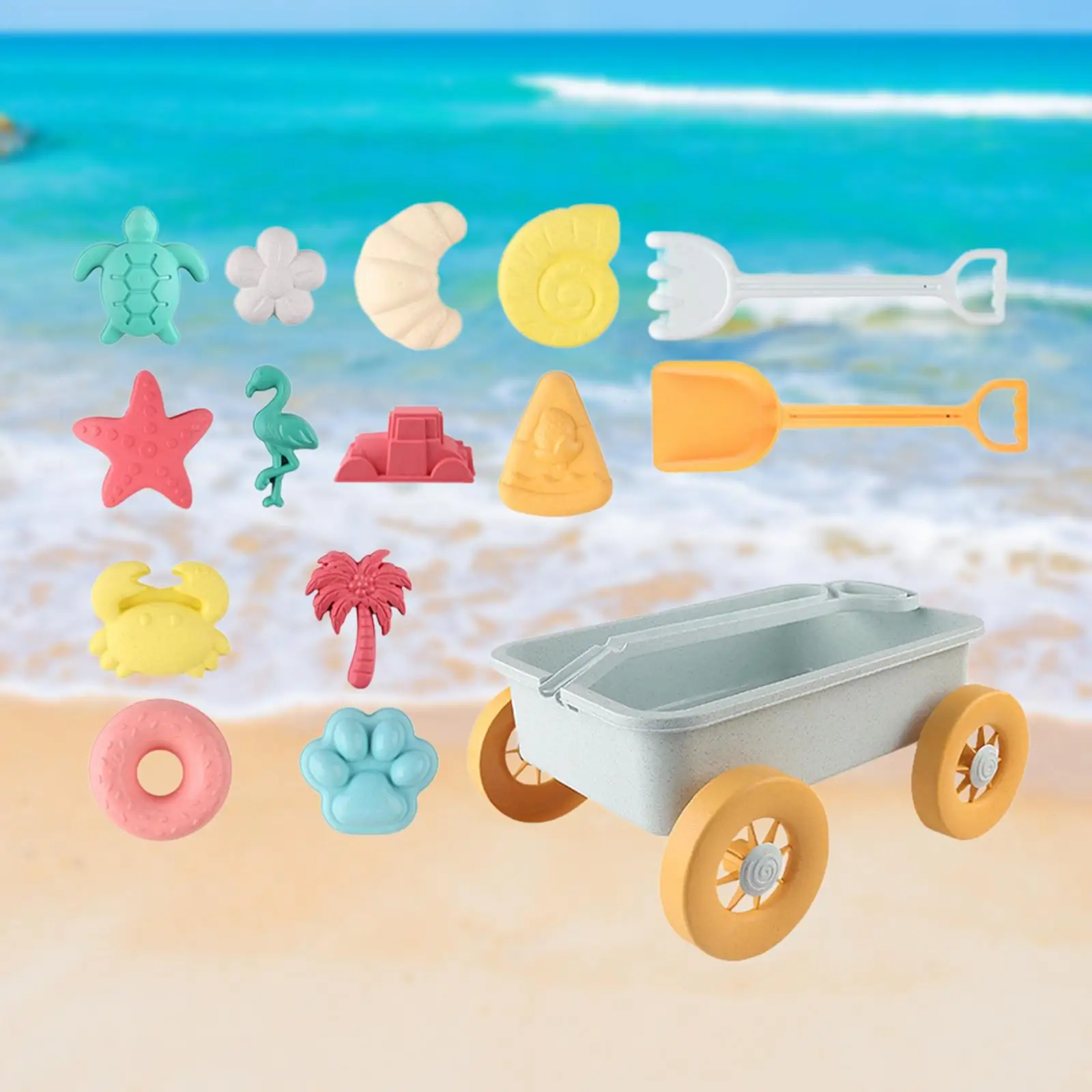 15Pcs Beach Toys Sand Set,Sand Toys Set,Includes Sand Models,Travel Beach Cart Crab Donut Travel Toys Sand Toys for Kids