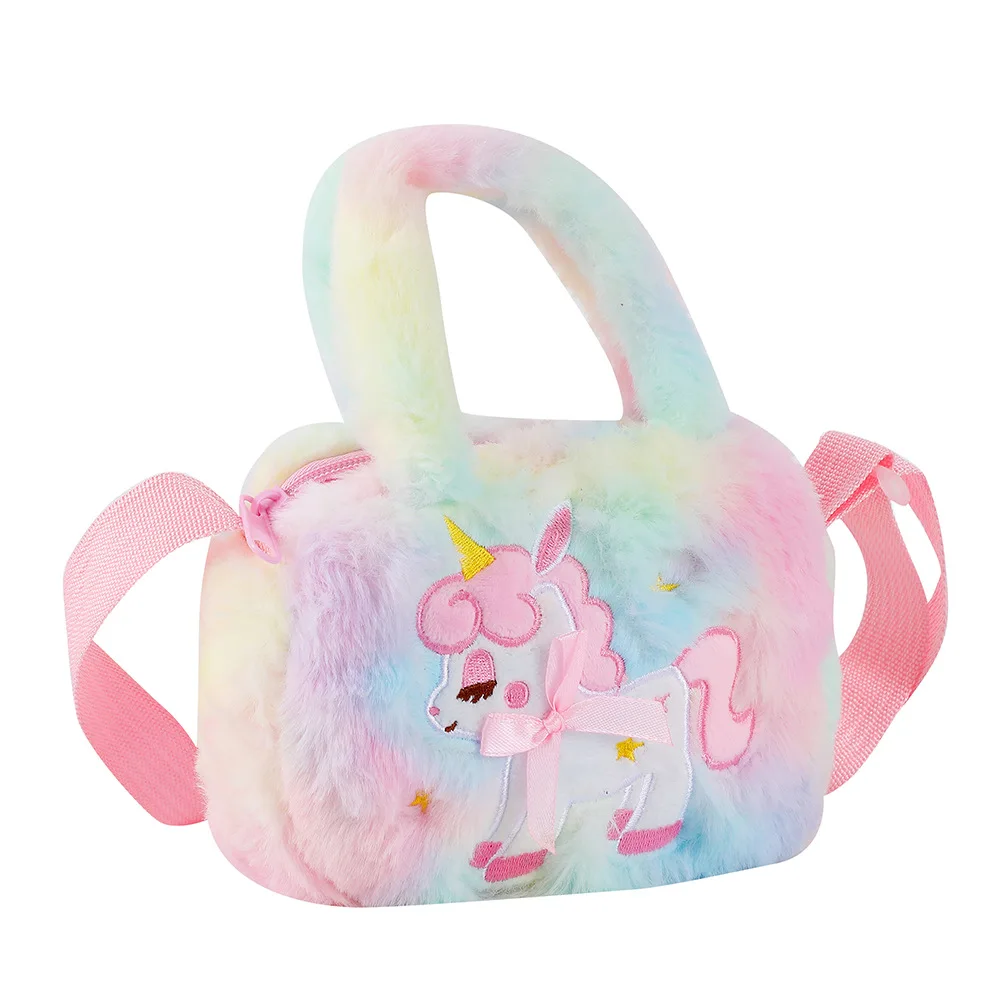 Shopaholic Girls Crossbody Cute Unicorn Purse Shoulder Bag Soft Fluffy  Plush Handbag (Unicorn Hand Sling), Multicolor