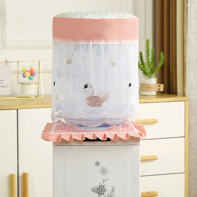 1Set Lace Embroidery Transparent Cloth Opening Reusable Kitchen Household Water Dispenser Cover Water Dispenser Dust Cover