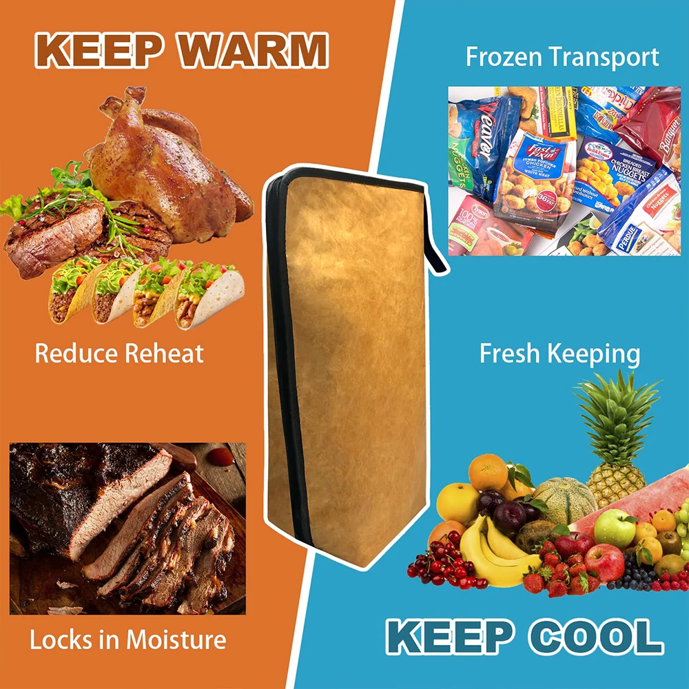 1pc BBQ Resting Bag Triple Layer Insulated Meat Resting Bag with Wide Zipper Opening Portable Reusable for Camping BBQ