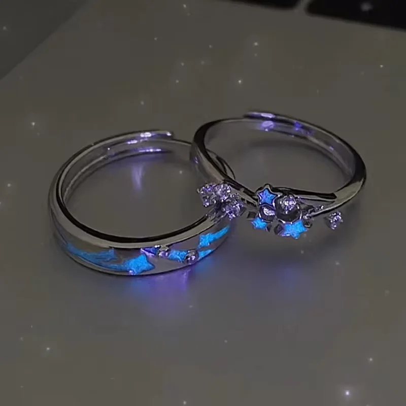 Luminous Glow-in-the-Dark Star and Heart Adjustable Couple Ring