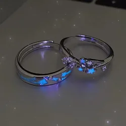 Luminous Glow - in - the - Dark Star and Heart Adjustable Couple Ring (RI24Y0190)