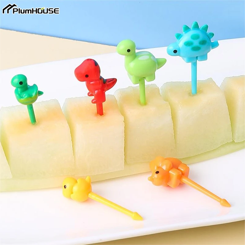 6Pcs Cute Dinosaur Fruit Fork Kids Snack Dessert Decoration Forks Toothpick Lunch Salad Decoration Accessories Cake Picks