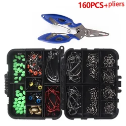 160 Pieces of Fishing Accessories Set Retaining Beads Space Beans Swivel Connector Crank Hook Road Sub Pliers Fishing Tools