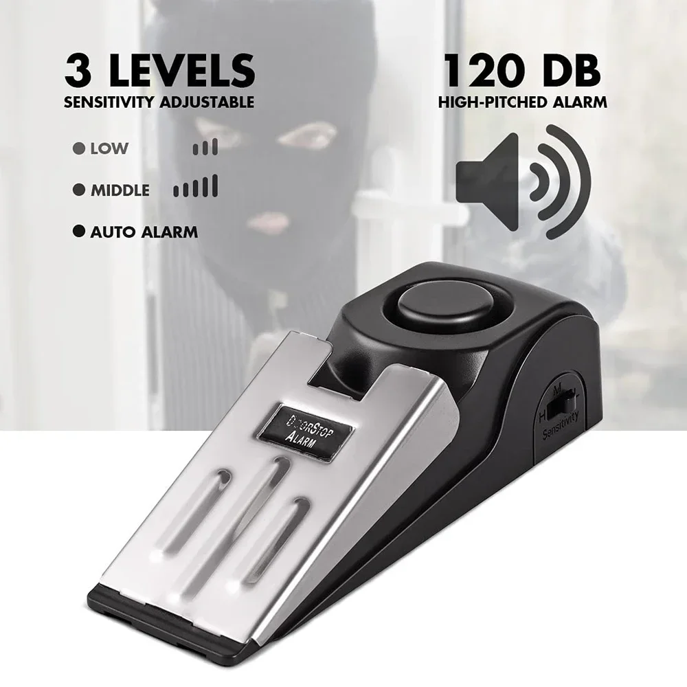 Door Stopper Alarm Portable 120db Wedge Security Floor Door Stop Adjustable Sensitivity for Home Dormitory Traveling 1-10 door stopper