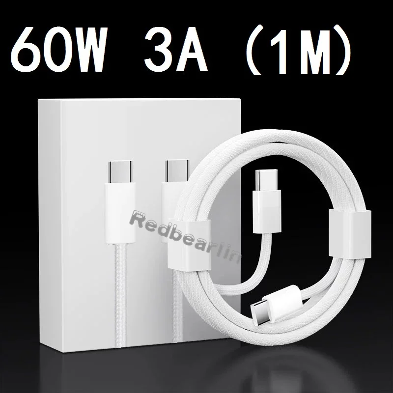 

10-20Pcs 60W 3A 1M 3FT C to C Type c to USB C PD Cable Quick Charging Cables For Samsung S23 S22 Huawei Xiaomi