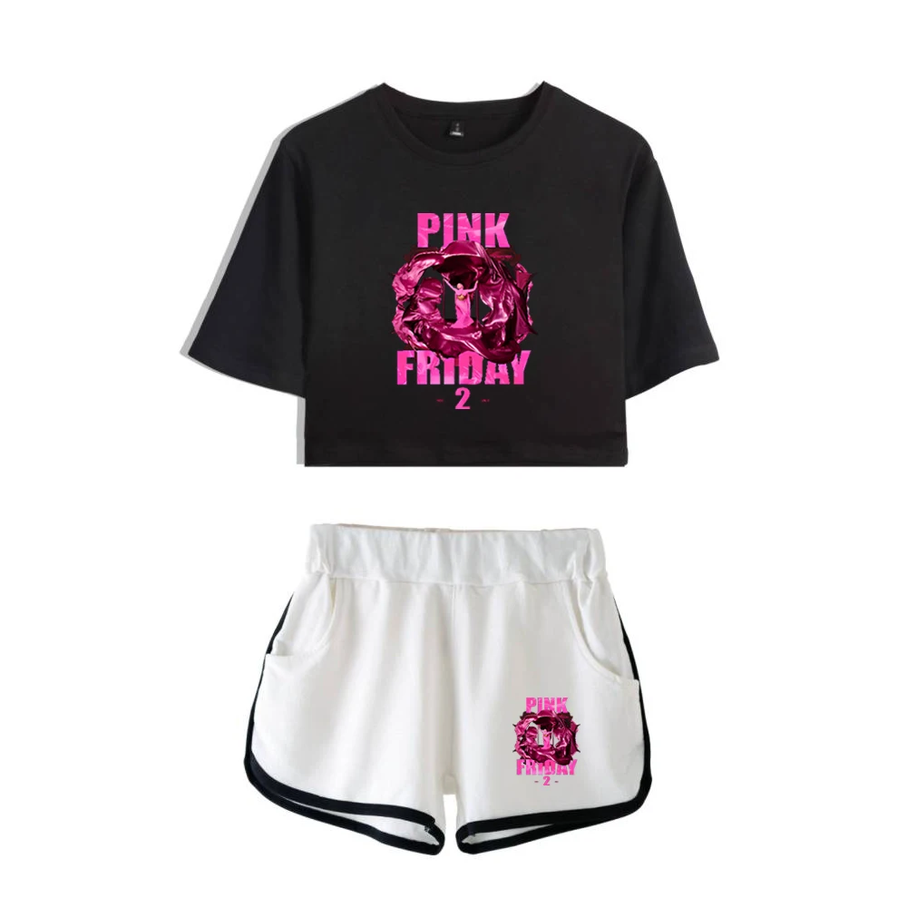 Nicki Minaj Pink Friday 2 Album Cover Alternativa Tee Due Pezzi Set Manica Corta Crop Top + Pantaloncini Set Da Donna