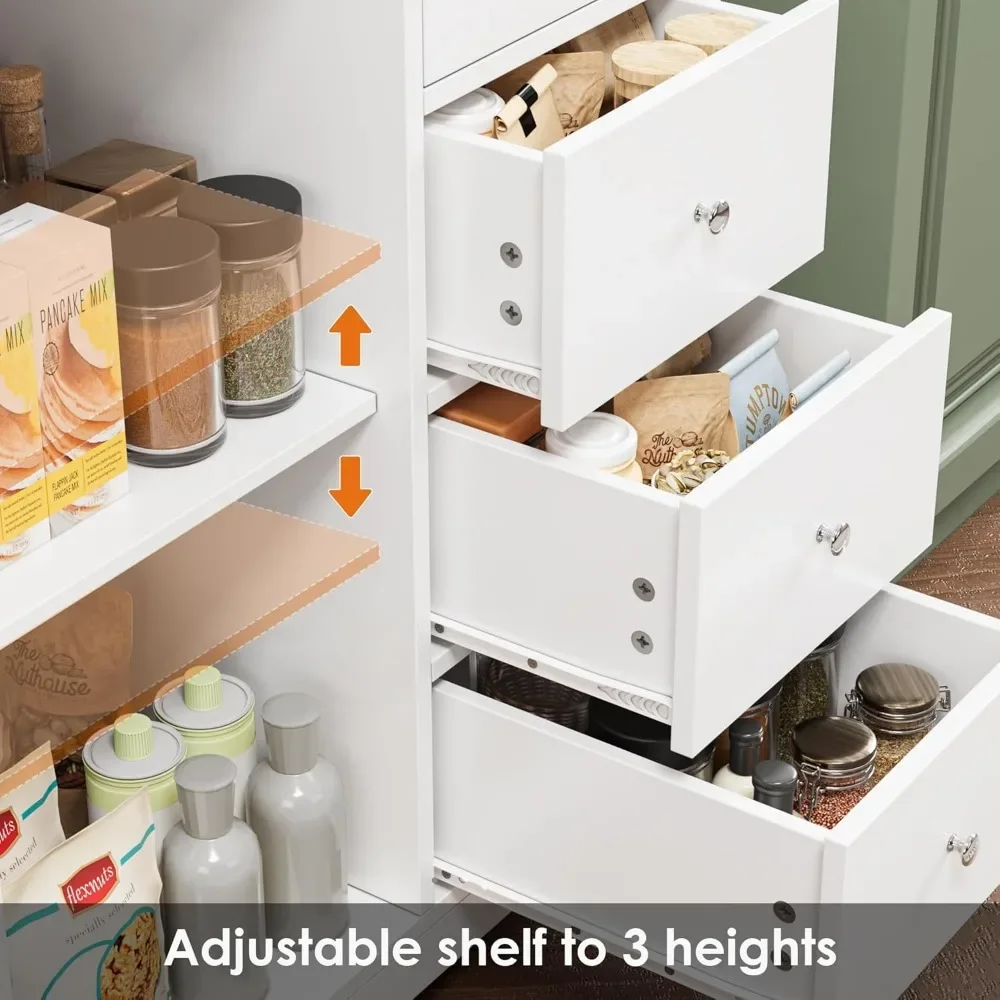 64'' Tall Kitchen Storage Cabinet, Kitchen Hutch with Microwave Stand, Pantry Cabinet with Adjustable Shelves, for Kitchen 4