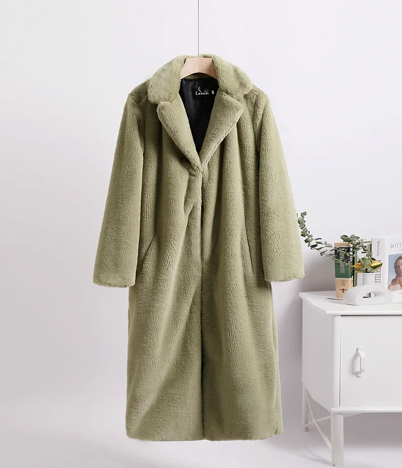 2022 New Women Winter Warm Faux Fur Coat Color Patch Thick Women Long Coat Turn Down Collar Women Warm Fur Coat Casaco Feminino waterproof puffer coat