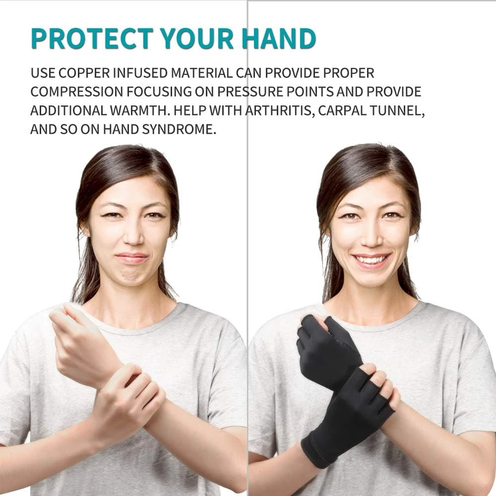 Copper Arthritis Compression Gloves Rheumatoid Arthritis Pain Relief Swelling Fingerless Glove for Computer Typing Joint Support 5