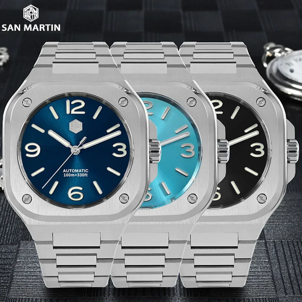 San Martin Sn0074-G 40Mm Orologi Sportivi Classici Di Lusso Per Uomo Distintivo Cassa Quadrata Orologio Da Uomo Meccanico Automatico 10Bar Bgw-9