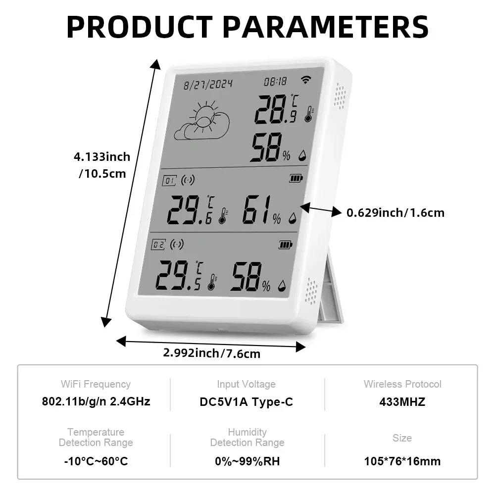 Tuya Smart Digital Indoor/Outdoor Forecast Hygrometer Temperature Sensor with Tu