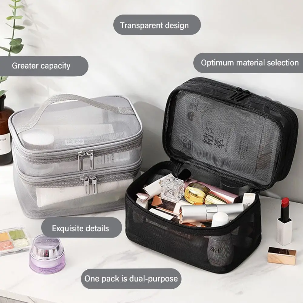 Women's Transparent Mesh Travel Cosmetic Bag Makeup and Toiletries Kit Storage Bag Make Up Organizer Bag