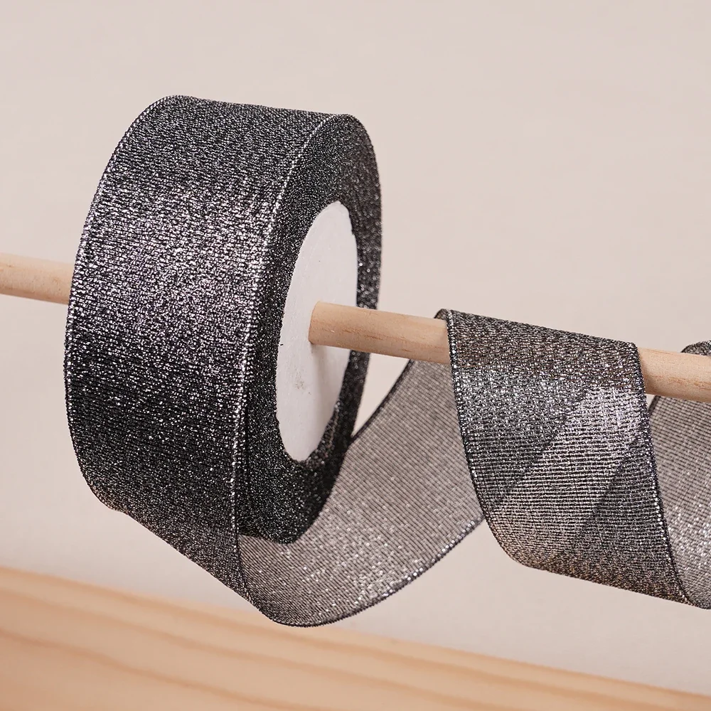 Gold Silver & Pink Blue Glitter Metallic Ribbon for Holiday & Party Decorations - 40mm Wide