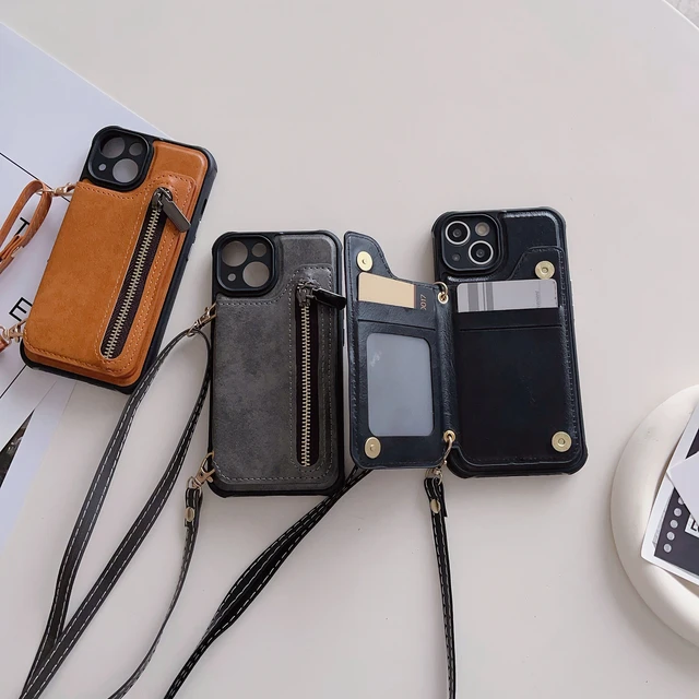 For iPhone 15 14 13 12 11 Pro Max Leather Wallet Card Holder Zipper Case  Cover