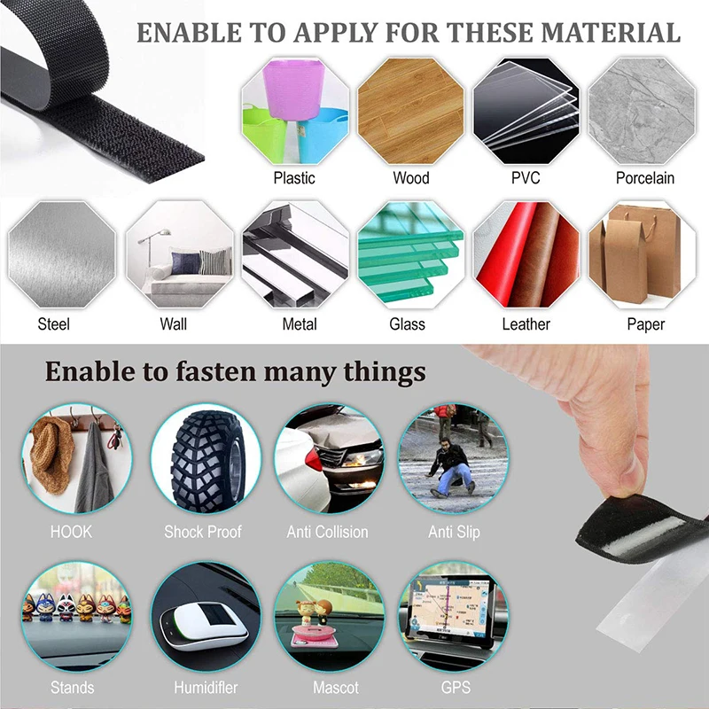 Extra Strong Double-Sided Self-Adhesive Hook and Loop Tape - 5 Meters, 20mm Width