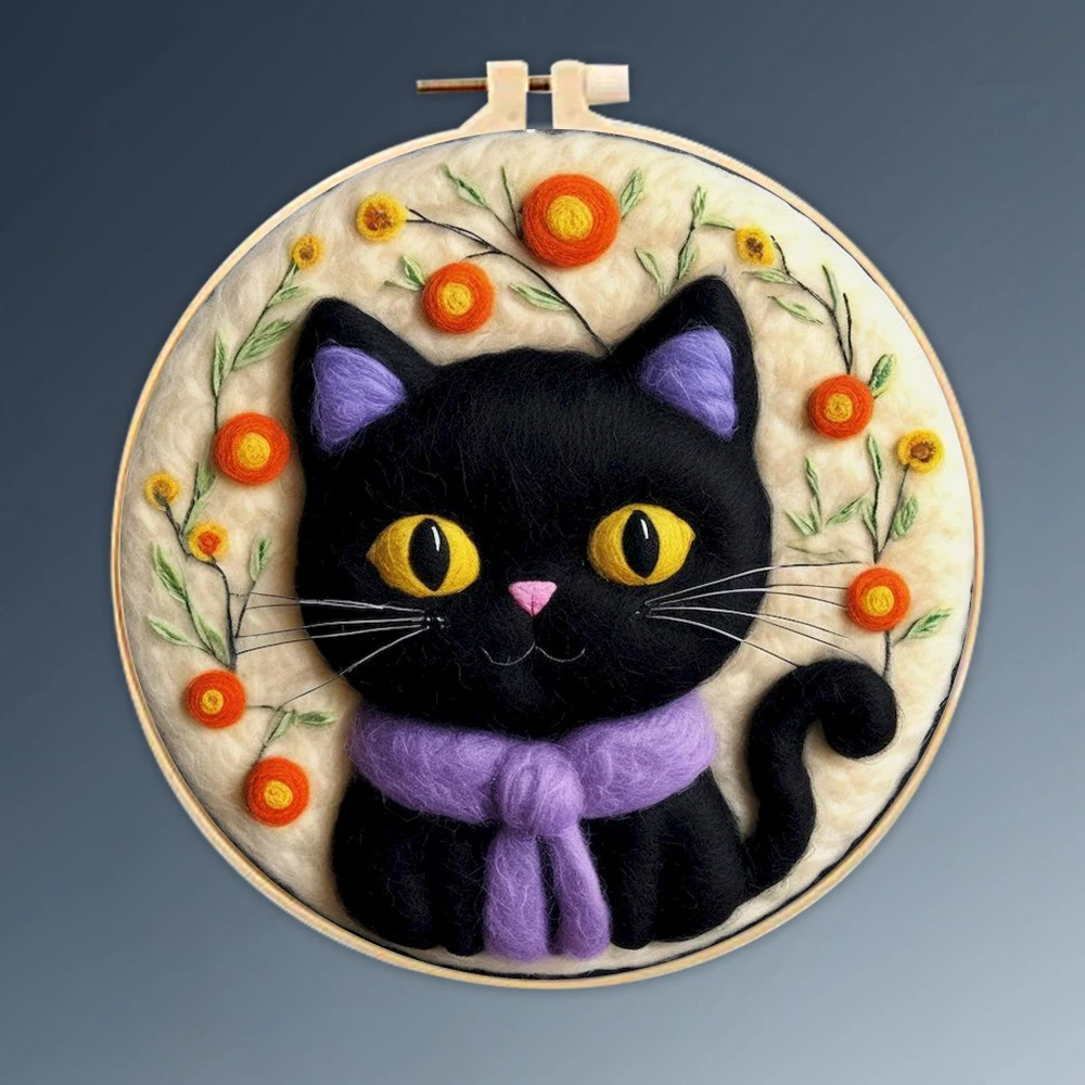 CHENISTORY Diy Felt Kit Wool Felting Painting With Frame Animal Cat Wool Needle Felt Picture Kit Felt Craft New Gift 20x20cm