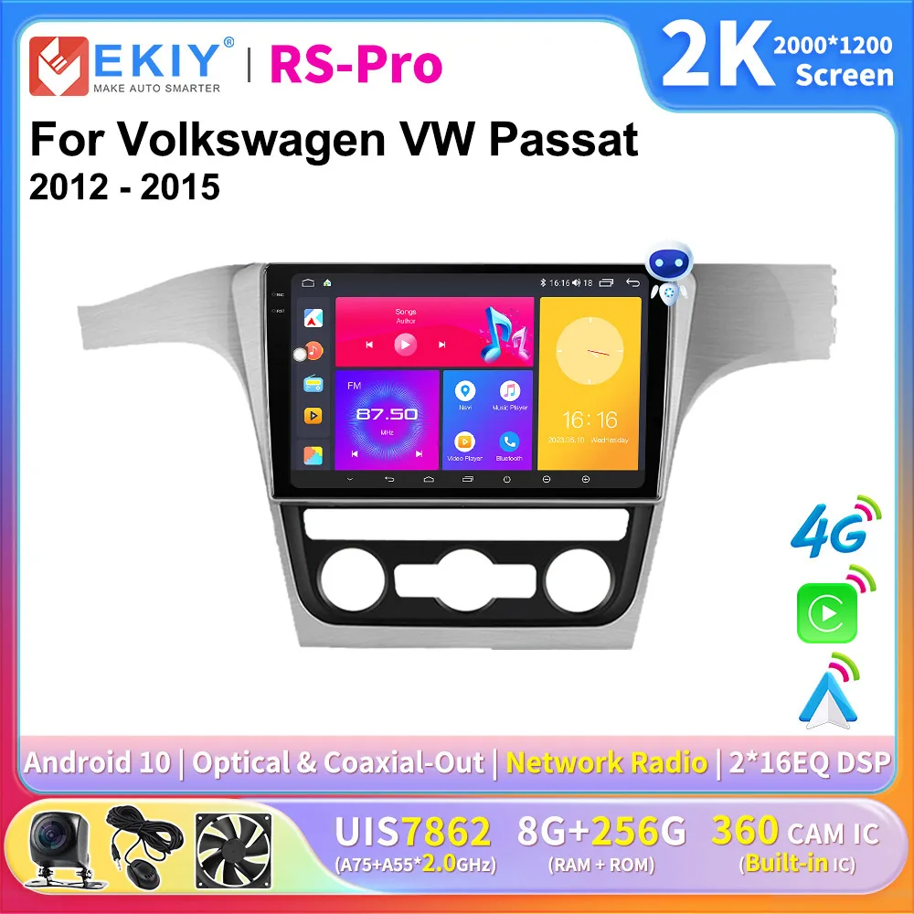 

EKIY 2K экран Android 10 автомобильное радио для Volkswagen VW Passat 2012-2015 мультимедийный видеоплеер навигация CarPlay GPS 2 Din DVD