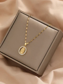 European and American Fashion and Gorgeous Women's All Sky Star Micro Inlaid Colorful Zircon Virgin Mary Hollow Necklace 1