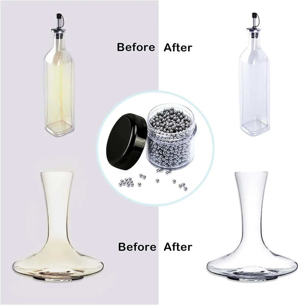 200pcs/Box Glass Bottle Stains Clean Ball Wine Tea Hookah Cup Decanter Cleaning Tool Stainless Steel Bead Brushing Accessories cleaning accessories