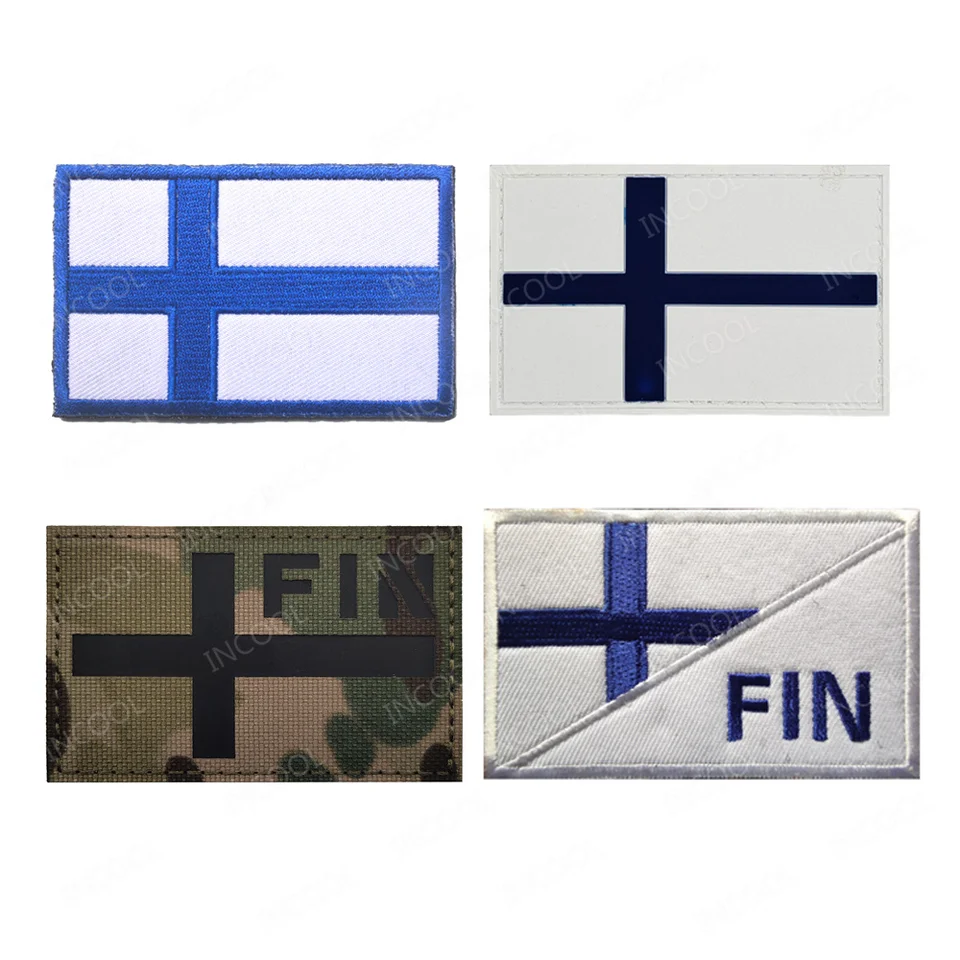 Ejemplo De Una Bandera Finlandesa Con Un Modelo Floreciente Stock De