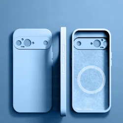 Luxury Liquid Silicone Magnetic Phone Case - Soft Cover with Wireless Charging Capability - pixel 9Pro (Light Blue)