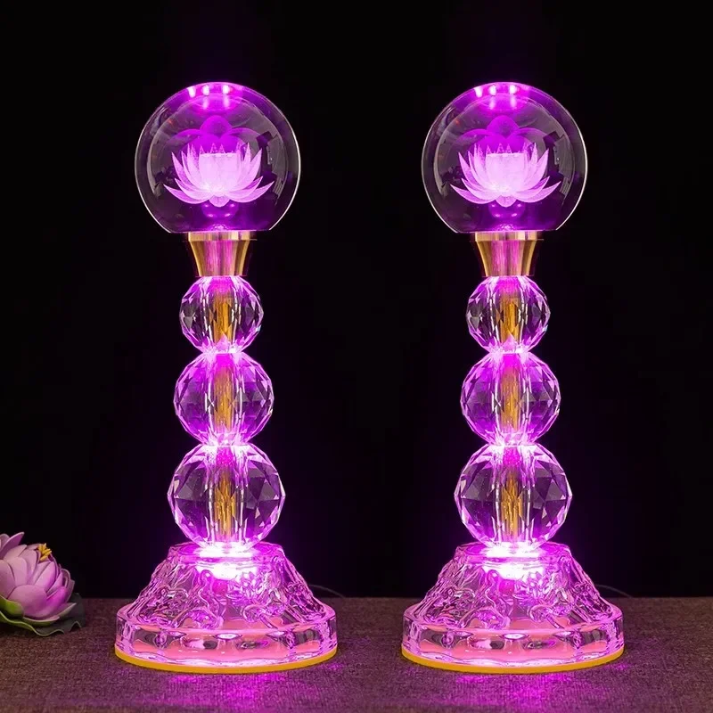 Temple Specific LED Seven Color Color Changing Crystal Lotus Lamp, Buddhist Light, Feng Shui, Home Decoration, Buddhist Supplies