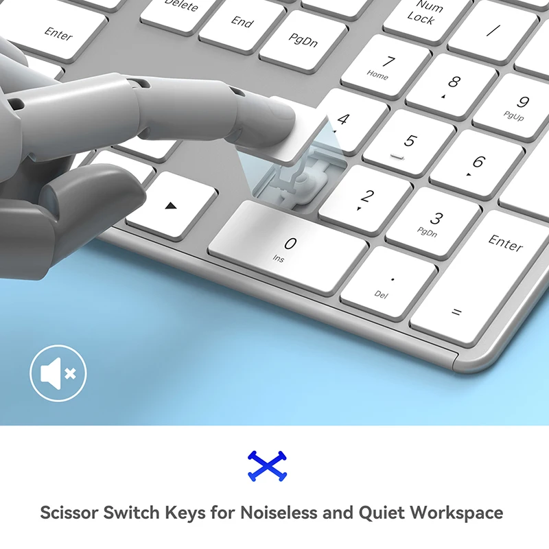 Ausdom Branco Sofkeys4 sem Fio Bluetooth Modo Duplo Zona Chave Teclado Escritório Teclado em Casa Silencioso 110 Teclas para Computador pc Ipad - Imagem 4