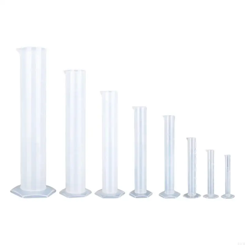R9CB 8 Pcs/Set 10-2000ml Graduated Cylinder with Hexagonal Base 2-Sided Marking Lab Cylinders Clear Measuring Cylinder Set