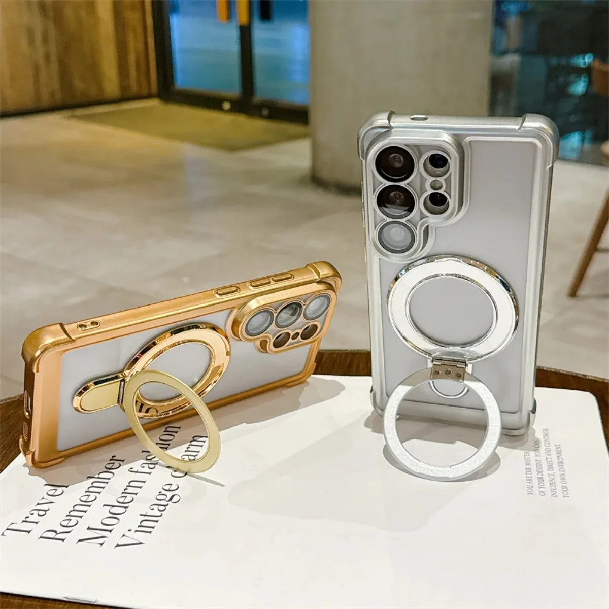 Luxury Electroplated Phone Case with Magsafe Magnetic Ring Holder and Kickstand