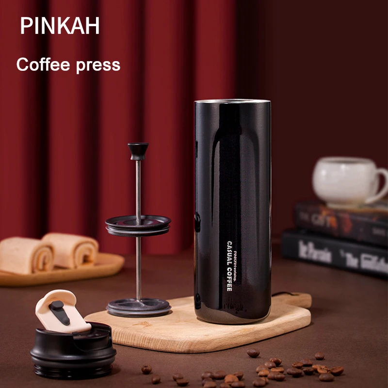 PINKAH Outdoor 316 Stainless Steel Coffee Press Pot Portable Insulation Coffee Pot Pressure Rod Extraction Thermos Cup coffee maker,coffee pot,french press coffee press,coffee press
