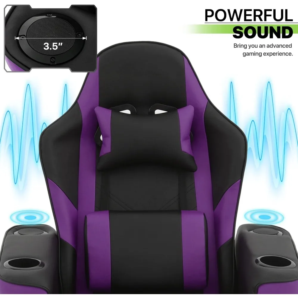 Massage Gaming Recliner Chair，PU Leather Seat Swivel Adjustable Reclining Game Chair with Headrest, Lumbar Support, Footrest 4