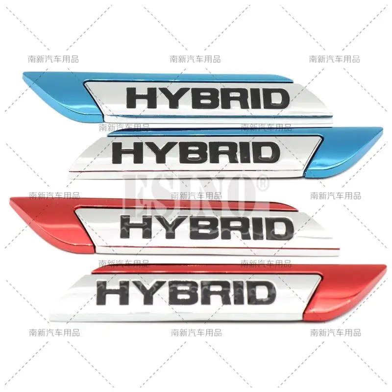 

2 x Car Styling Hybrid Logo Universal Body Fender Side Metal Chrome Zinc Alloy Knife Side 3D Adhesive Emblems Badges