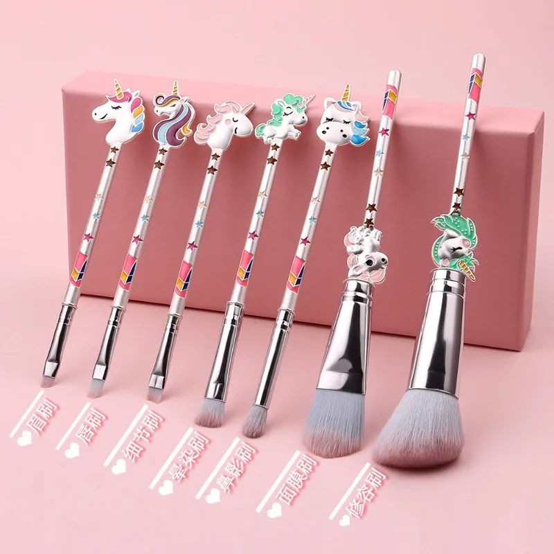 

7Pcs Unicorn Makeup Brushes Set Cartoon Cute Metal Handles Makeup Tools Blush Powder Eyeshadow Brush Rare Beauty Cosmetics