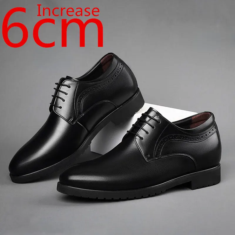 

Heighten Men Shoes Calf Leather Formal Wedding Leather Shoes Business Casual Shoes Comfortable Increased 6cm Invisible Men Shoes