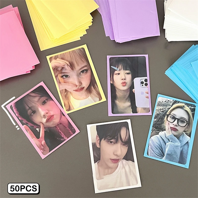 50PCS Ins Style Photo Photocards Postcards Protective Sleeve Color Transparent Waterproof Gaming Card Film Cover Protector 45 sheets kraft paper memo pads vintage foldable envelopes letter writing message notes postcards invitation card cover office