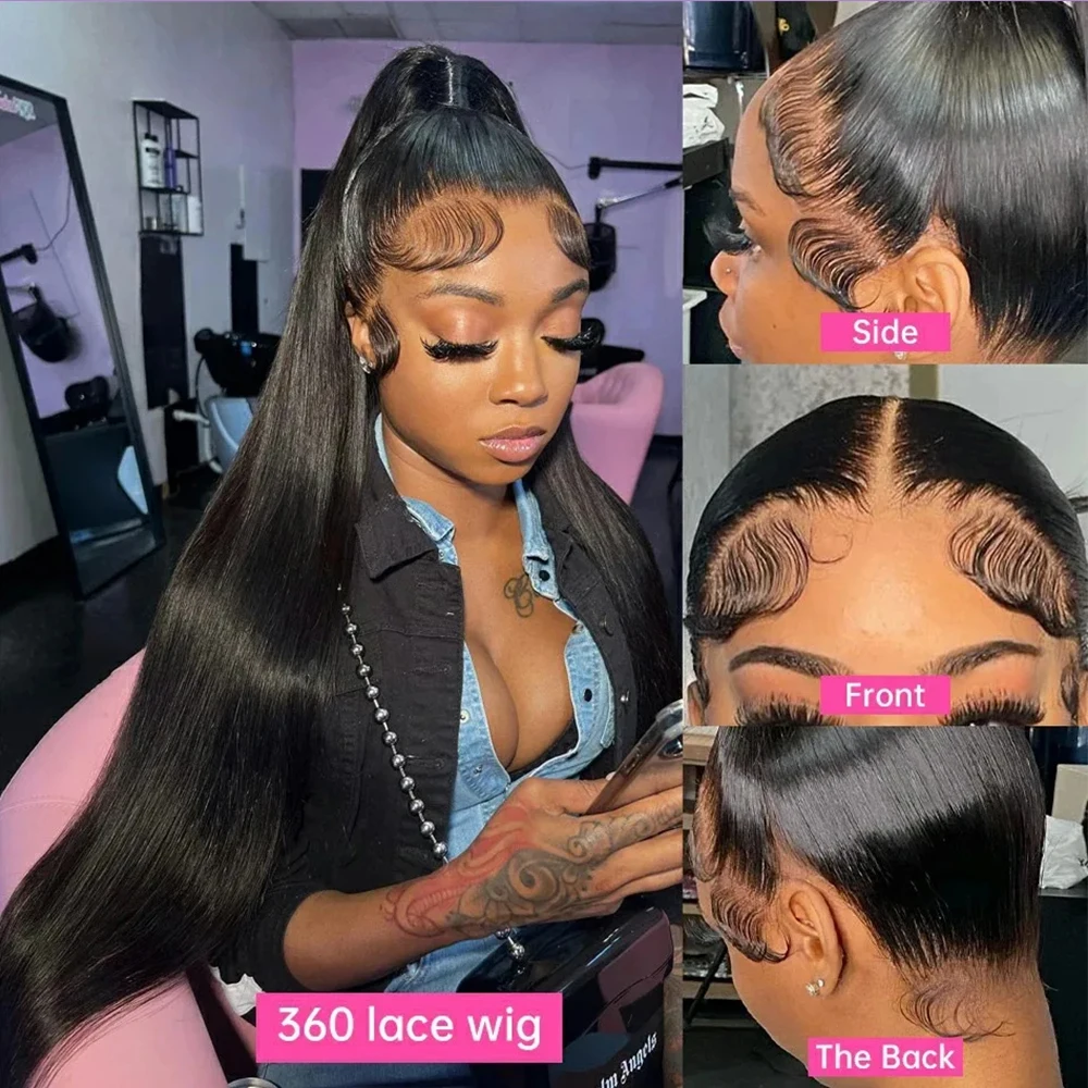 250 Density Invisi Strap 360 Full Lace Glueless Wig Invisible Drawstring Pre Cut 30 Inch Straight Lace Front Wig Human Hair