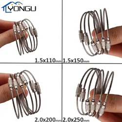 Stainless Steel Keychain Tag Rope Wire Cable Loop Screw Lock Gadget Ring Key Keyring Hang Wire Chain Tag DIY
