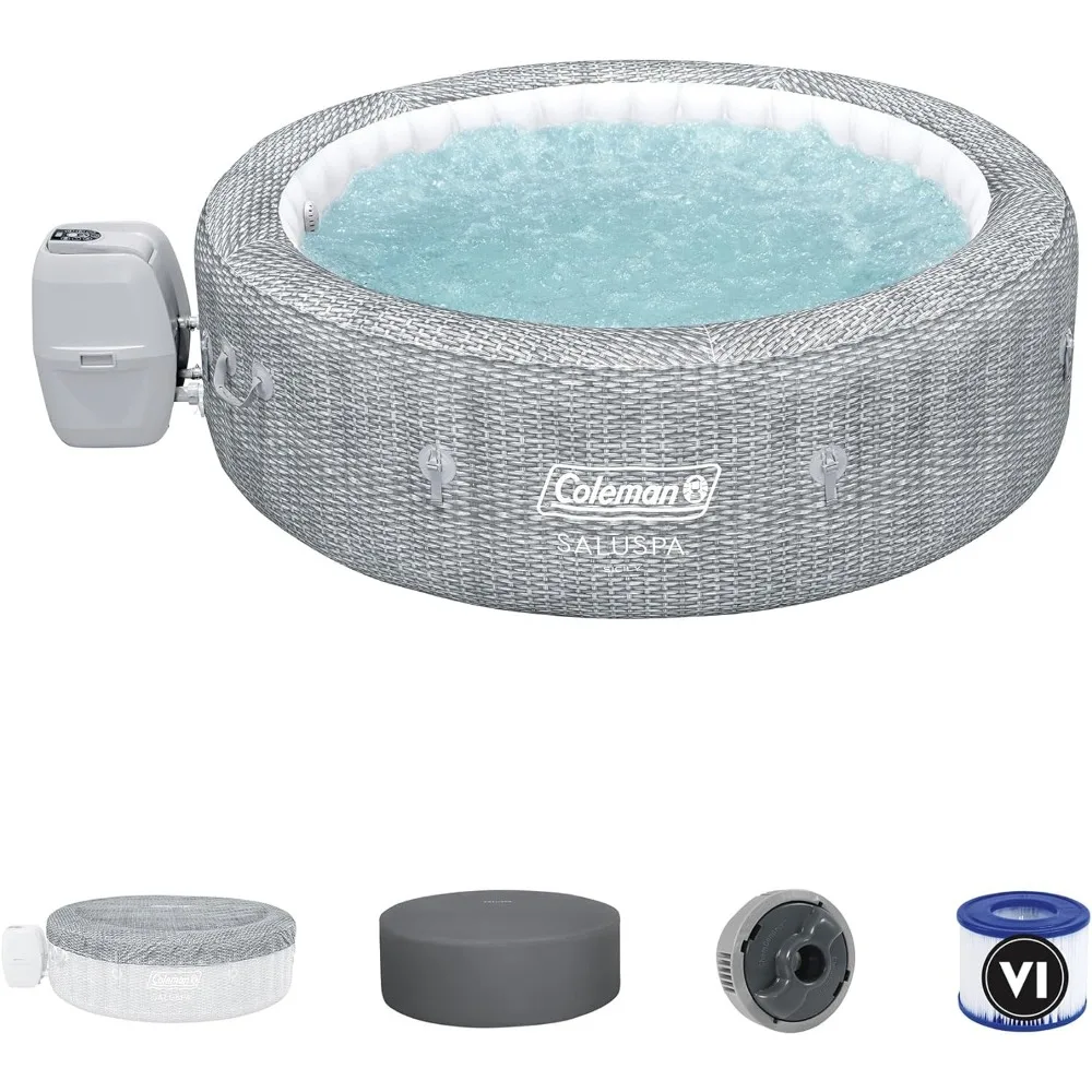 SaluSpa Sicily AirJet 7 Person Inflatable Hot Tub Round Portable Outdoor Spa with 180 Soothing AirJets & Insulated Covers