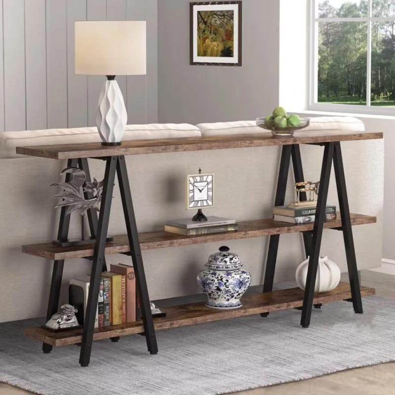 

Vintage foyer table decoration, solid wood hallway table, wall side small bookshelf