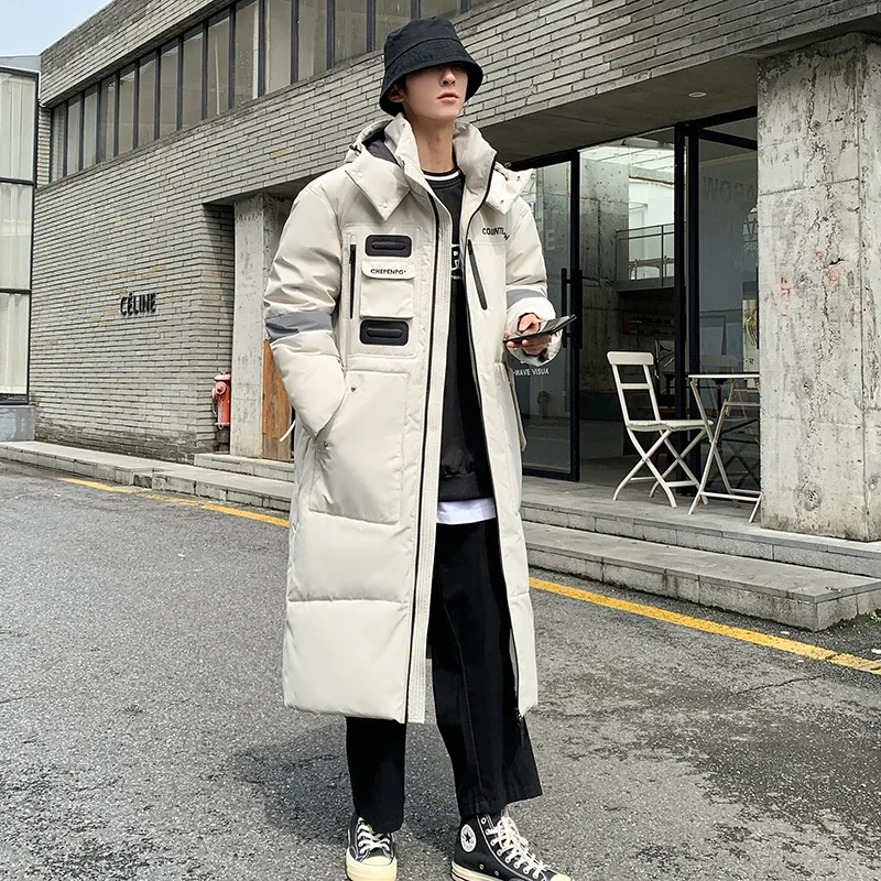Winter X Long Cold Resistant Down Coat Men Winter Outdoor White Duck Down Jacket Coats Warm Streetwear Hooded Long Jackets