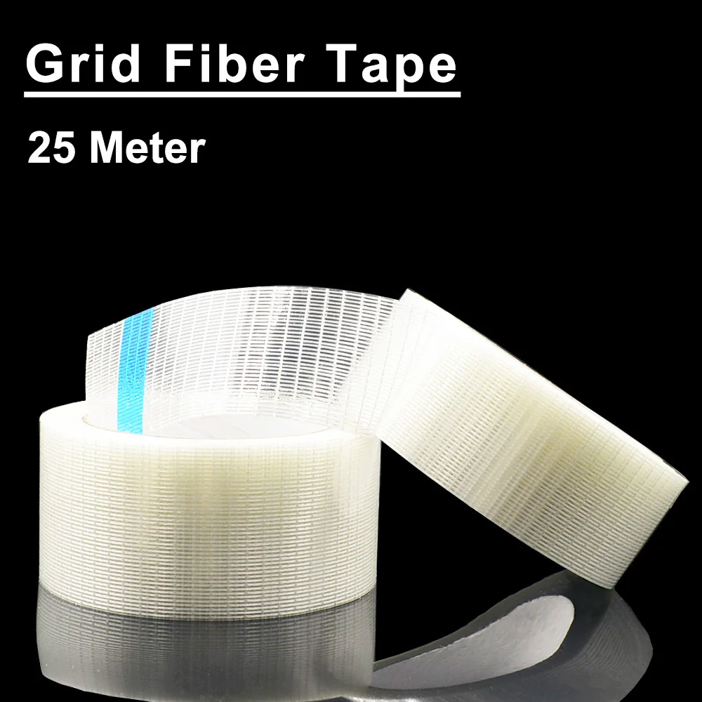 Mesh Fiber Tape, Super-Strong Single-Sided Wear-Resistant Cross-Striped Fiberglass High Viscosity Reinforced Tape 25 Meter/Roll