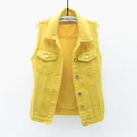 Women big size 6XL Denim Vest Sleeveless Waistcoat Students Casual Tops Jeans Jackets Red Pink Purple Yellow Blue White Jacket 4