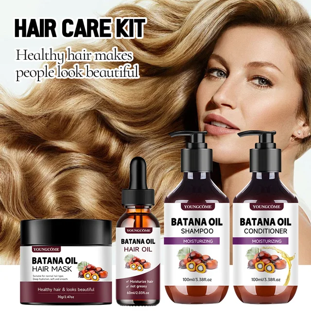 BATANA Oil Hair Care Kit - Strengthening Shampoo, Moisturizing Mask & Keratin Conditioner for All Hair Types Frizz Control