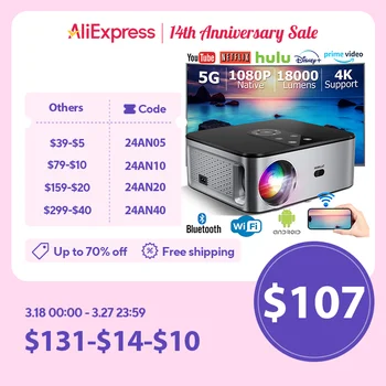 HORLAT 안드로이드 4K LED 프로젝터, 700ANSI, 풀 HD, 1080P 비디오, 홈 시어터, 자동 키스톤, 5G 와이파이, 18000 루멘, 휴대용 프로젝터